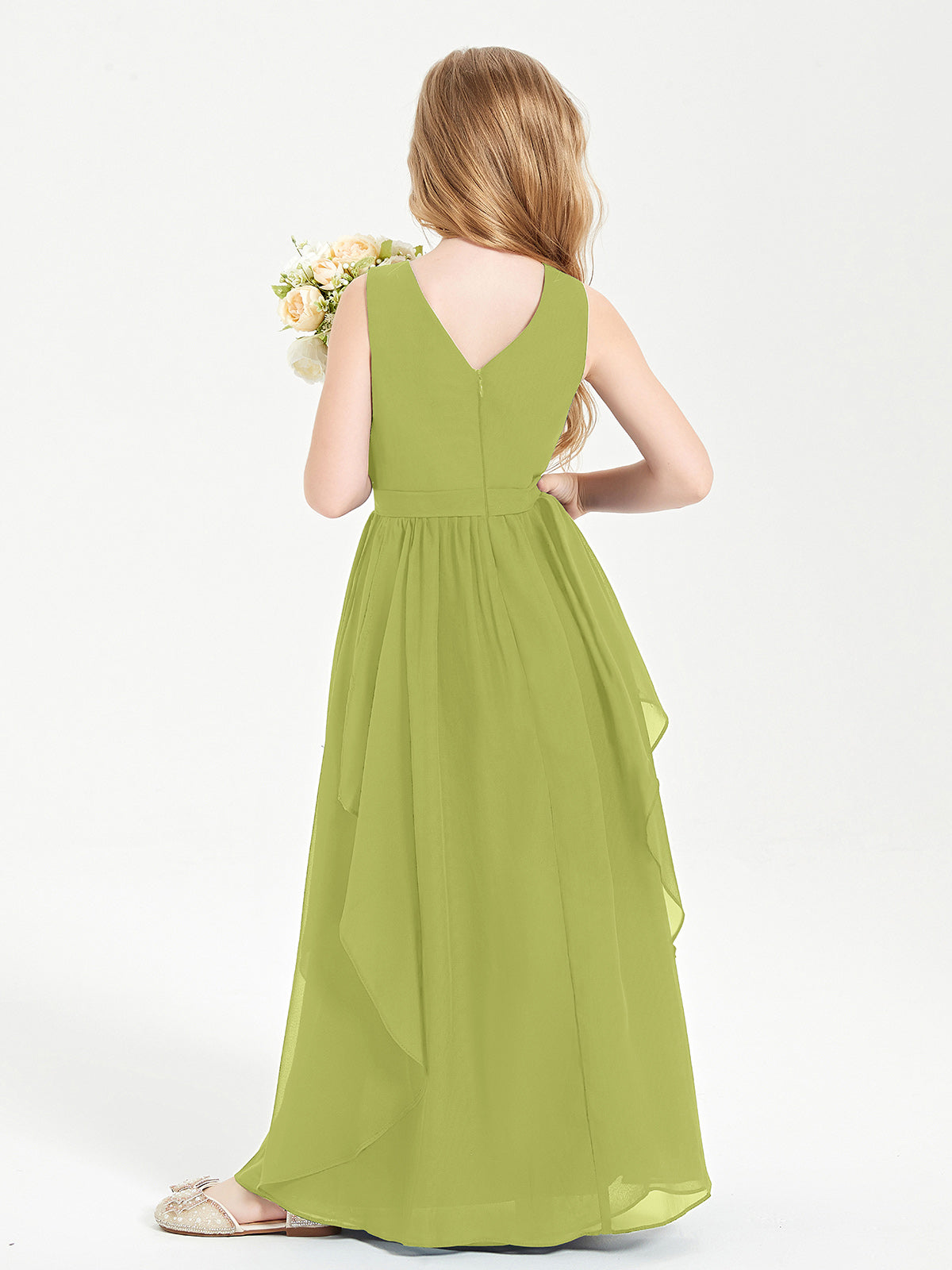 Boho Sleeveless Junior Chiffon Bridesmaids Gown Clover